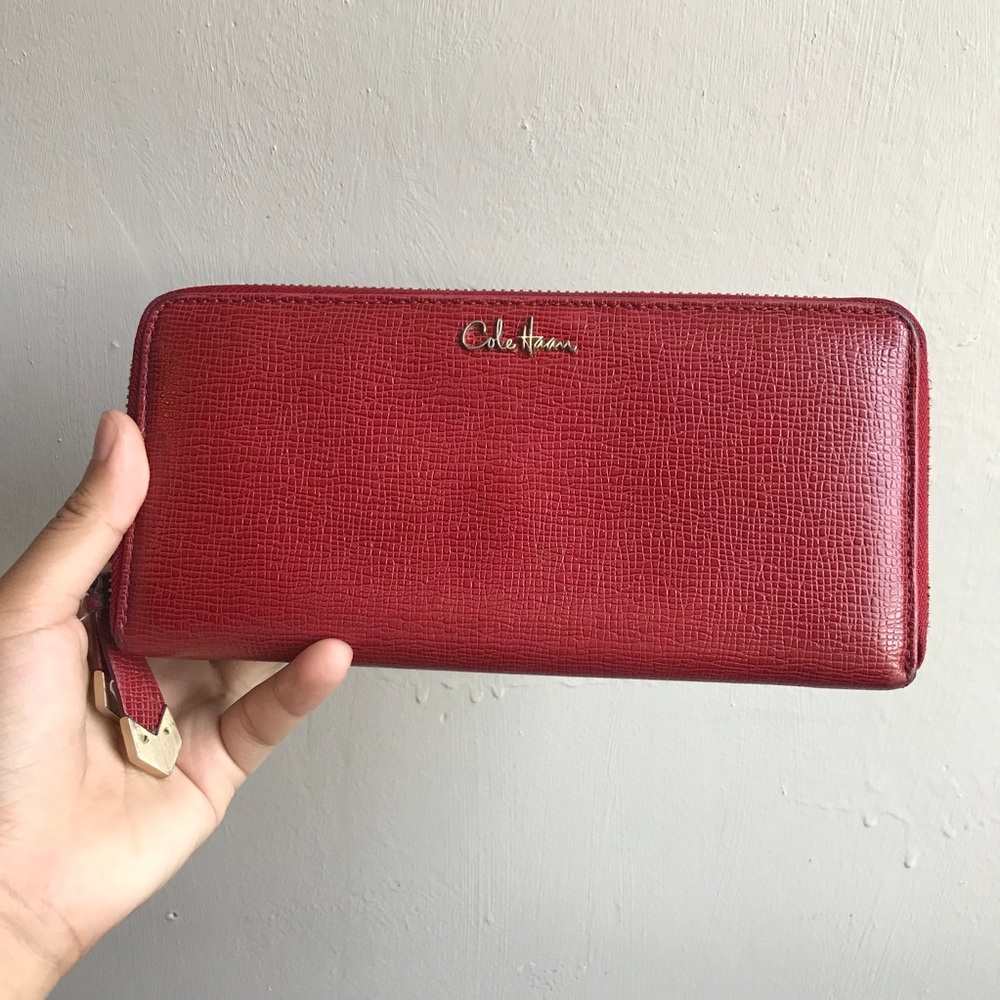 Cole Haan Red Leather Zip Up Wallet